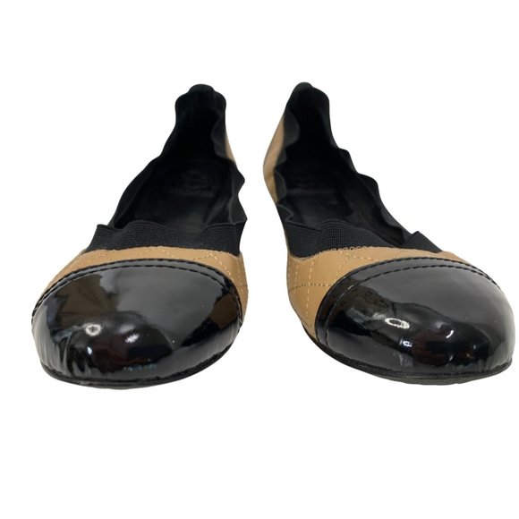 9.5 Tory Burch Quilt Scrunch Bridgette Leather Ballet Flats Black Toe Cap - Picture 12 of 12